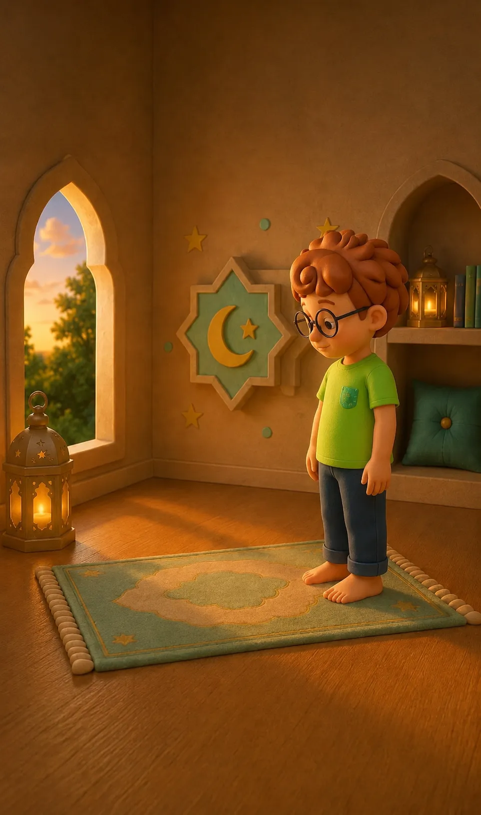 Layth standing back up after ruku, arms hanging naturally at his sides