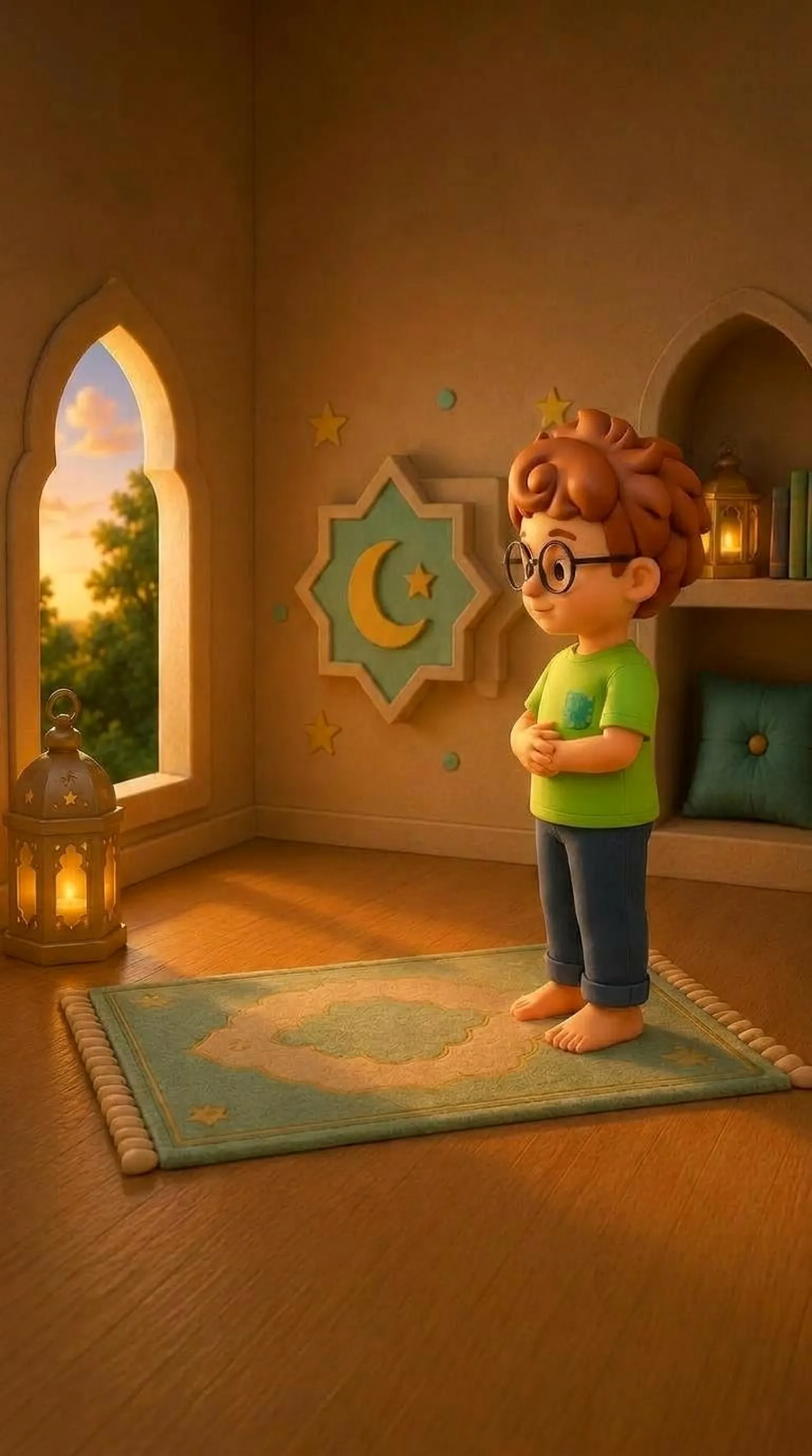 Layth standing with his hands folded, reciting the opening dua (Dua al-Istiftah) after the takbir
