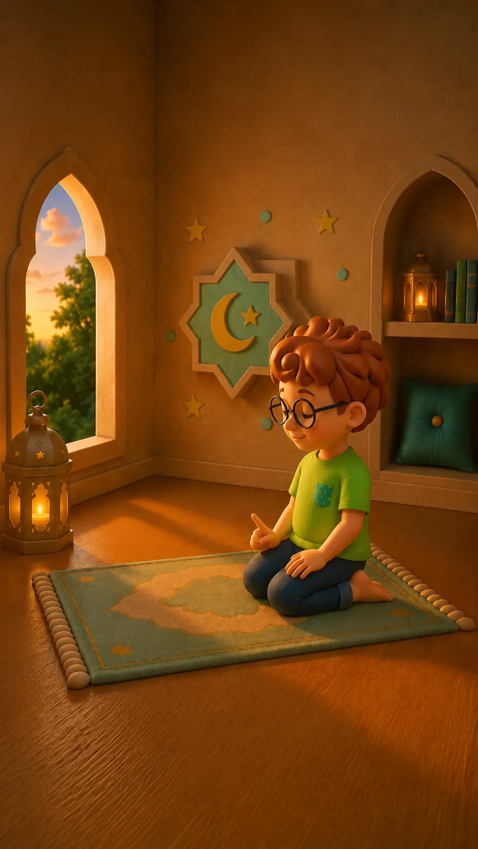 Layth sitting in the tashahhud position with his right index finger raised