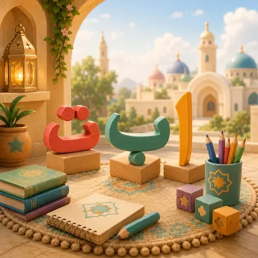 The Arabic alphabet for Muslim children, learning the letters and their shapes