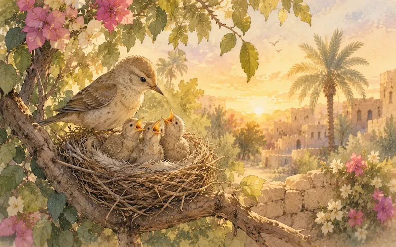 A mother bird with her chicks, representing the Mother Bird story