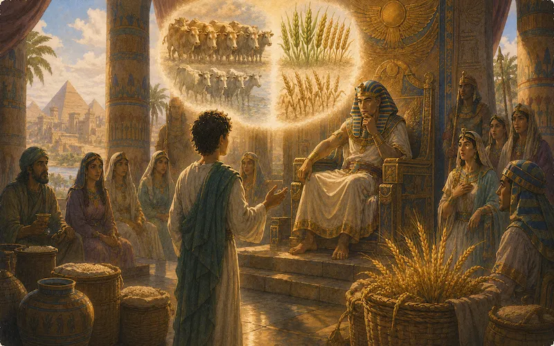 Prophet Yusuf standing before the king of Egypt