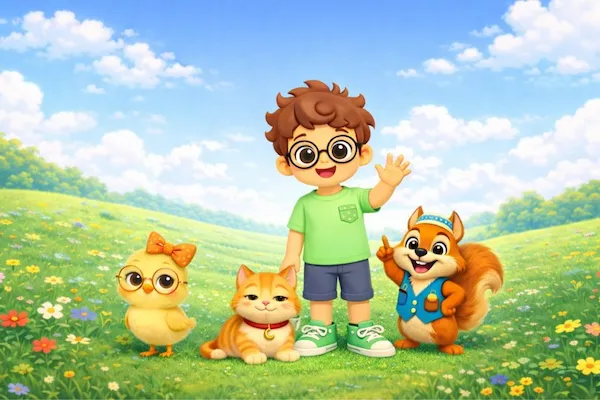 Layth and friends in a sunny meadow