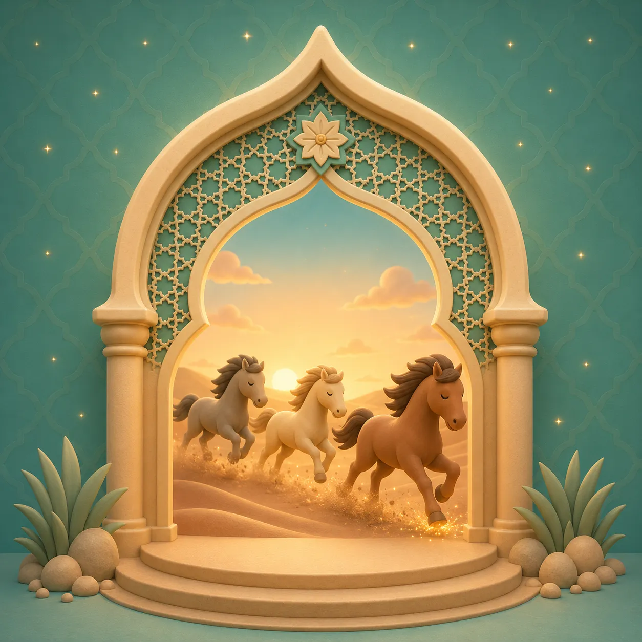 Illustration for Surah Al-Adiyat, surah 100 of the Quran, the racing horses