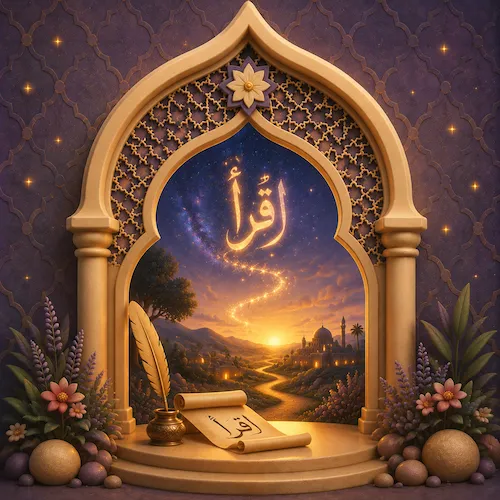 Illustration for Surah Al-Alaq, surah 96 of the Quran, the clinging form