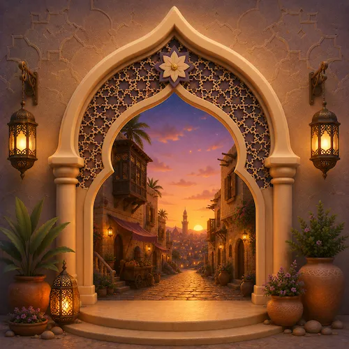 Illustration for Surah Al-Balad, surah 90 of the Quran, the city