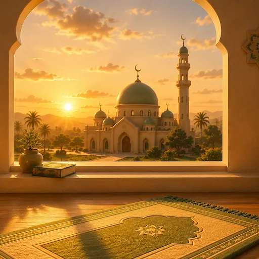 A warm golden afternoon sky with the sun lower and long shadows, representing the Asr prayer time