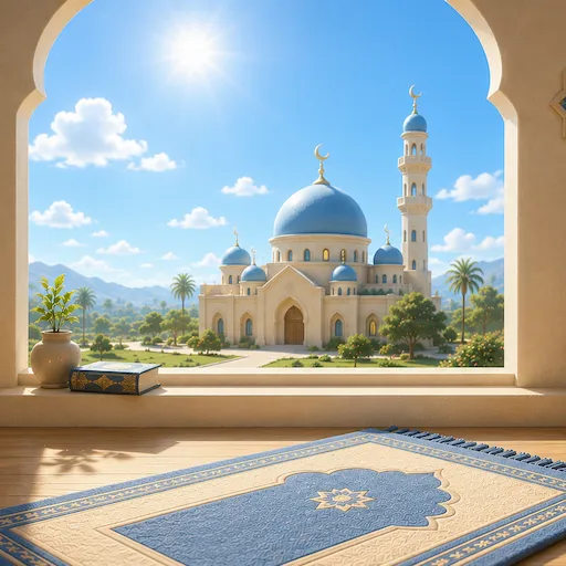 A bright midday sky with the sun high overhead, representing the Dhuhr prayer time